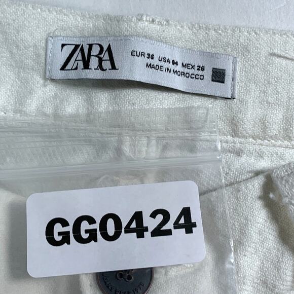 Zara 4 Womens Ecru Wide Leg Baggy Jeans Split Hem High Rise 100% Cotton - Picture 3 of 10